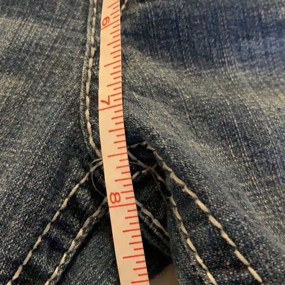 WALLFLOWER jeans size 7 two front buttons low rise crocheted embellished - Picture 12 of 14